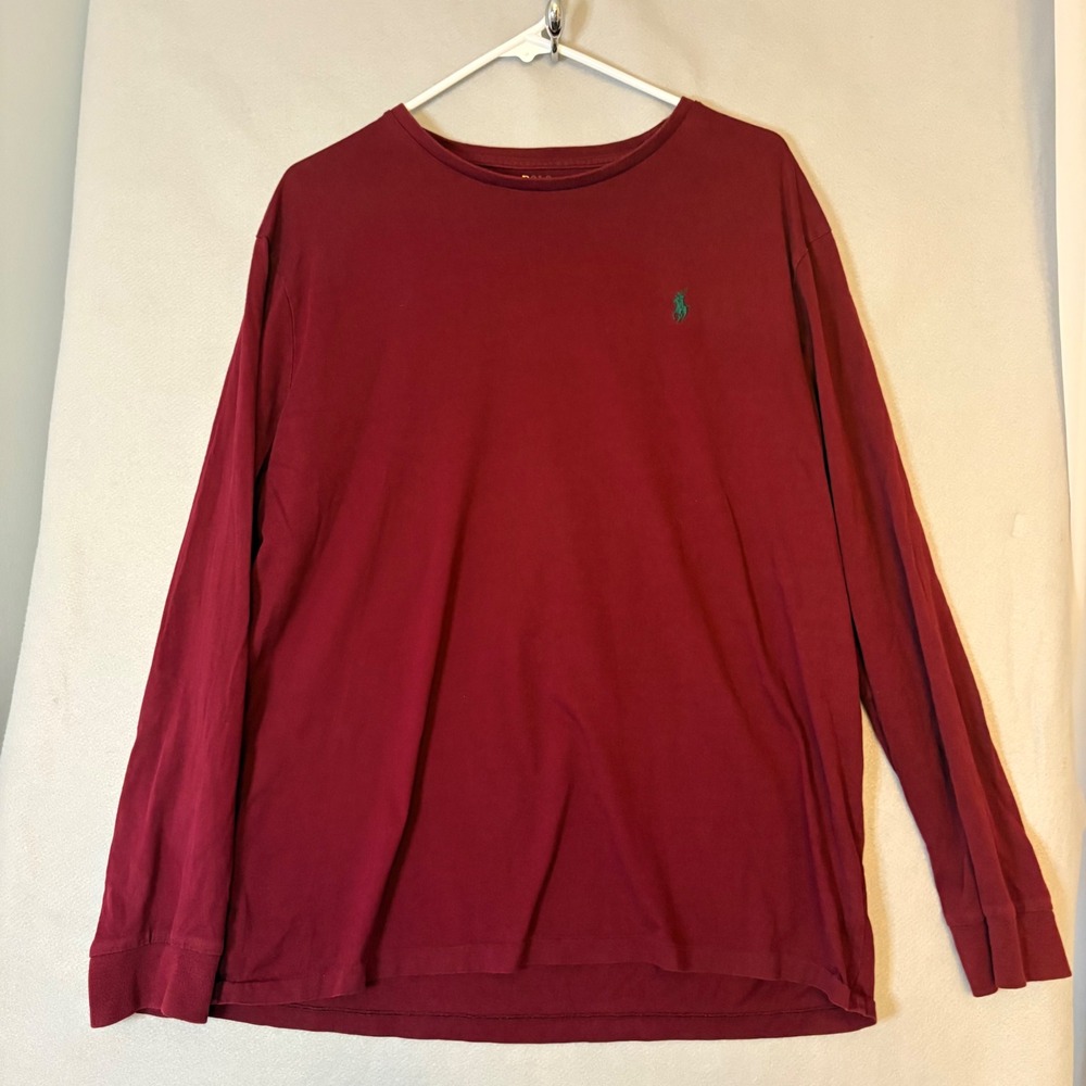 Polo Ralph Lauren Long Sleeve T-Shirt Burgundy Maroon Cotton Crew Neck Pony XL